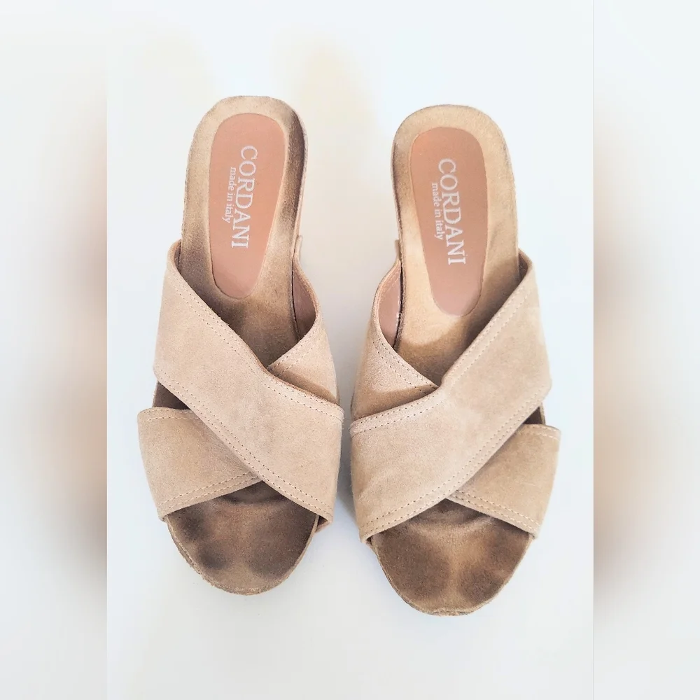 Cordani Size US 8 EU 39 Devon Platform Wedge Sandal Avio Suede